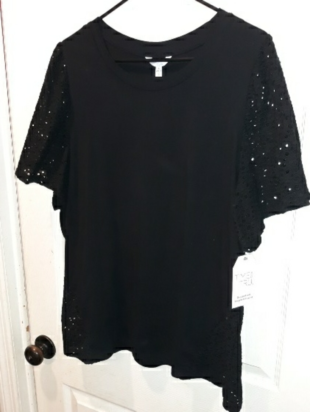 Time And Tru "Mixed Media" Top With Crochet Flutter Sleeves And Sides